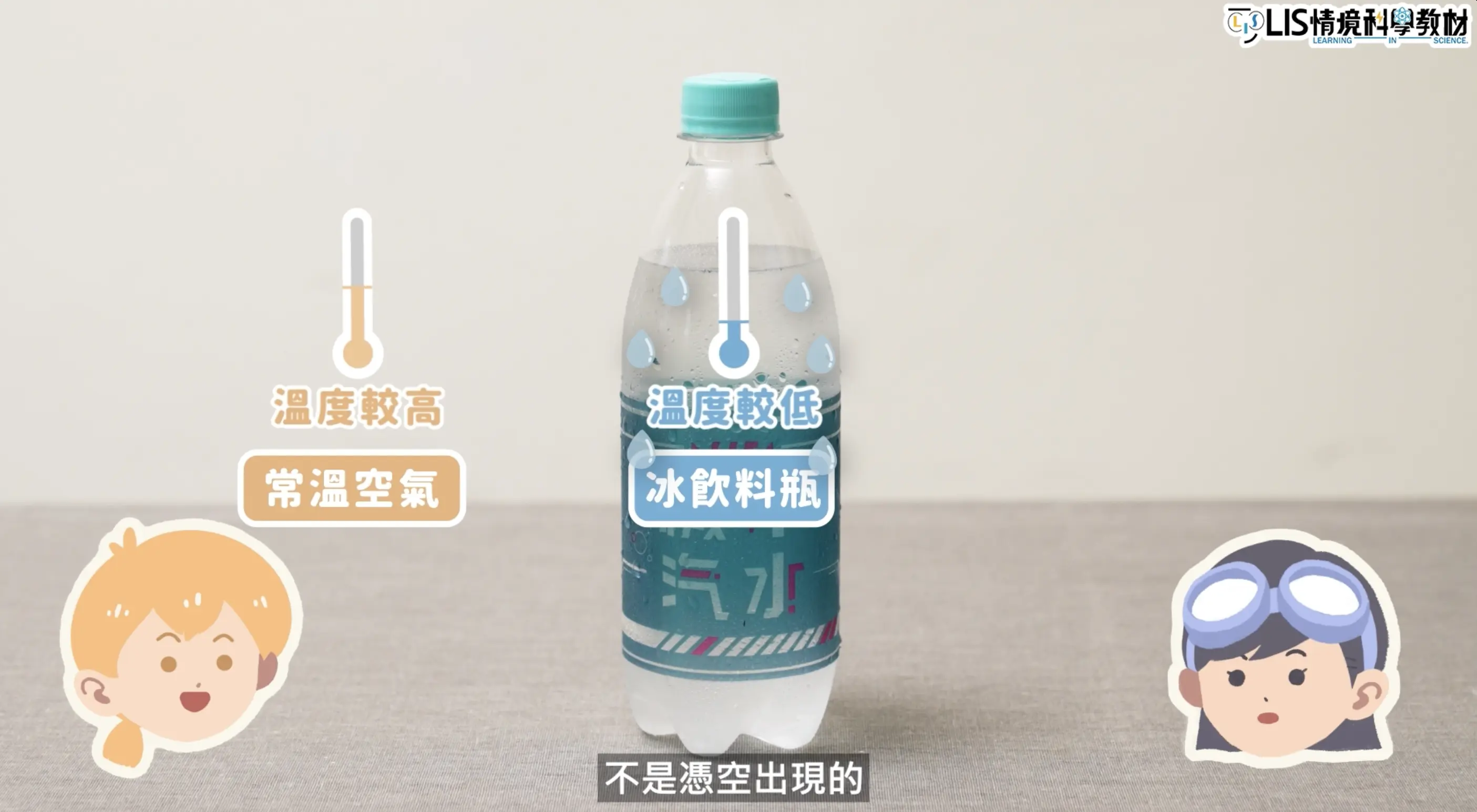 冰飲料瓶表面的小水珠是從空氣中的水蒸氣凝結的