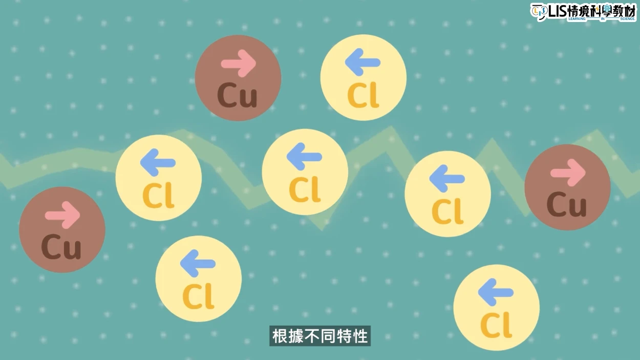 離子會根據它們的特性往不同電極移動